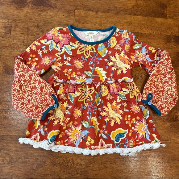 Beautiful Matilda Jane Rust yellow blue floral balloon sleeve size 6 - Picture 1 of 5